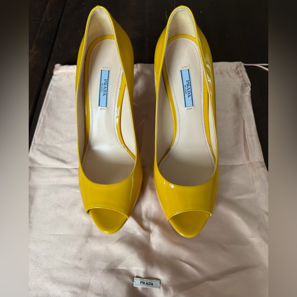 Prada Yellow Peep-Toe Pumps 8 1/2